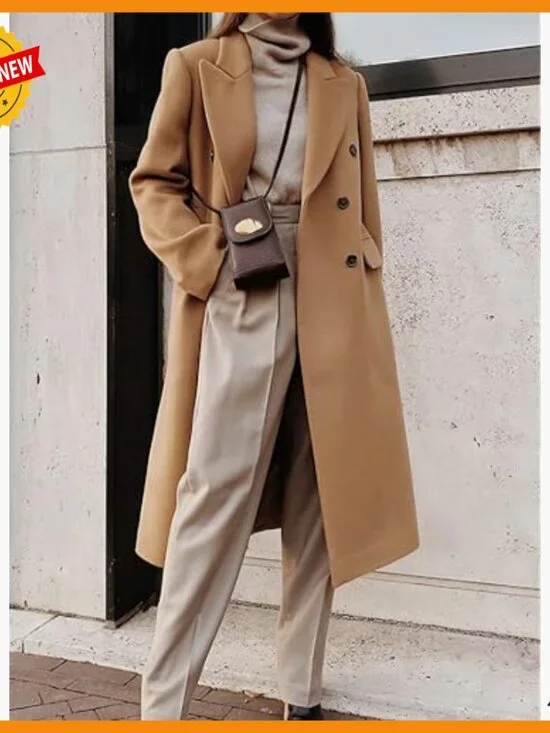 Long Wool Pea Coat Double Breasted Trench Overcoat Winter Fall - Picture 4 of 4